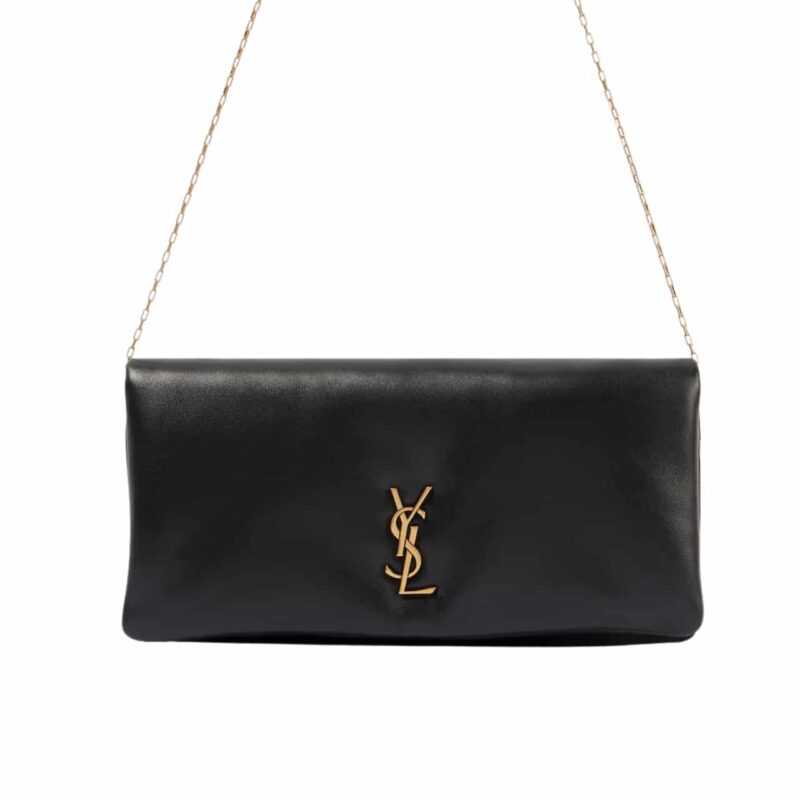 SAINT LAURENT MINI CALYPSO LEATHER SHOULDER BAG BLACK 22CM 801712 AACX7 1000