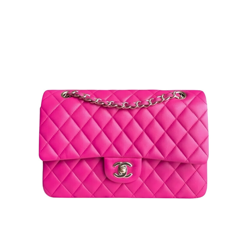 Chanel Classic Medium Flap Bag With Silver Hardware Pink 25Cm
