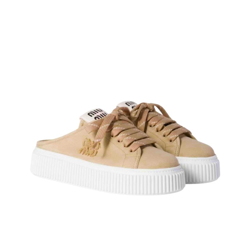 MIUMIU DENIM SNEAKER MULES COLONIAL BEIGE 5E390E 3ARS F0044 F 005