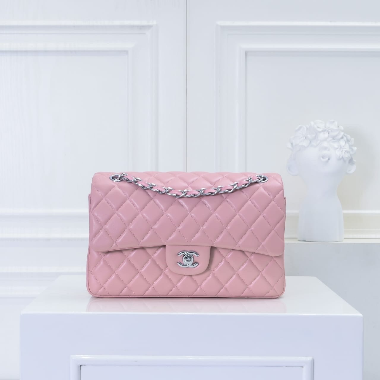 Chanel Classic Double Flap Bag Silver Hardware Light Pink 25Cm - Image 2