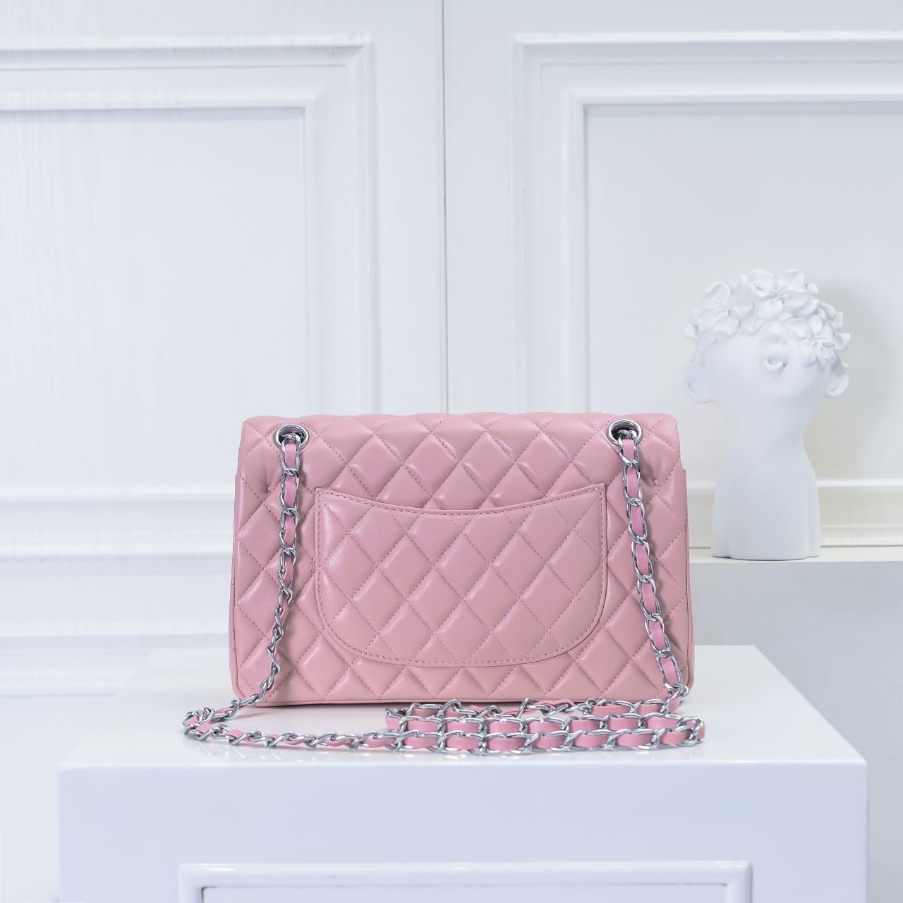 Chanel Classic Double Flap Bag Silver Hardware Light Pink 25Cm - Image 3