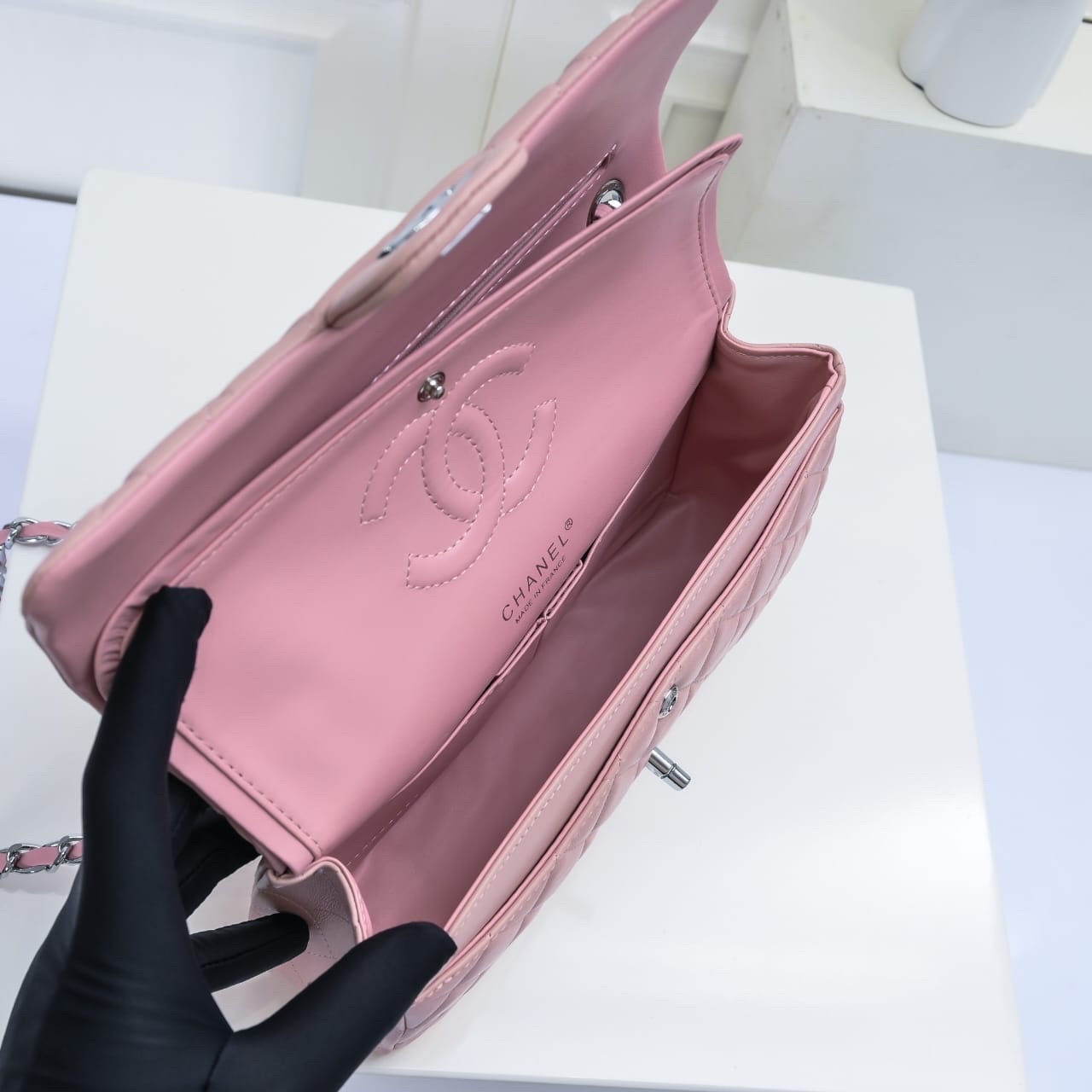 Chanel Classic Double Flap Bag Silver Hardware Light Pink 25Cm - Image 7