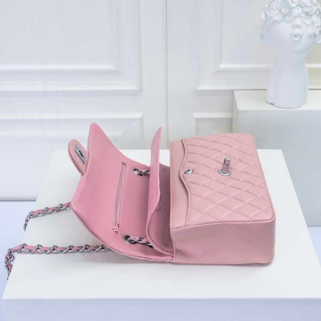 Chanel Classic Double Flap Bag Silver Hardware Light Pink 25Cm - Image 9