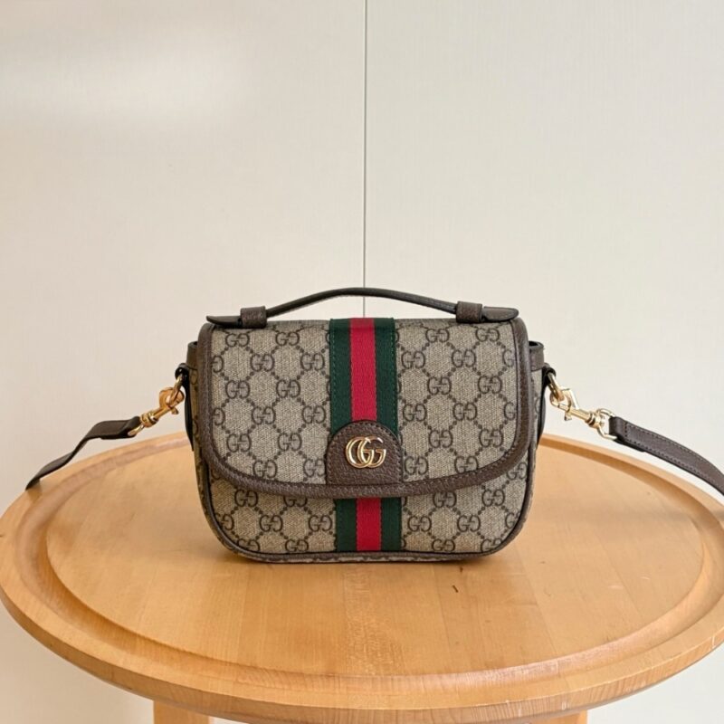 Alternative view of GUCCI OPHIDIA SMALL TOP HANDLE BAG BEIGE AND DARK BROWN 20CM ‎836843 FAE0J 9867