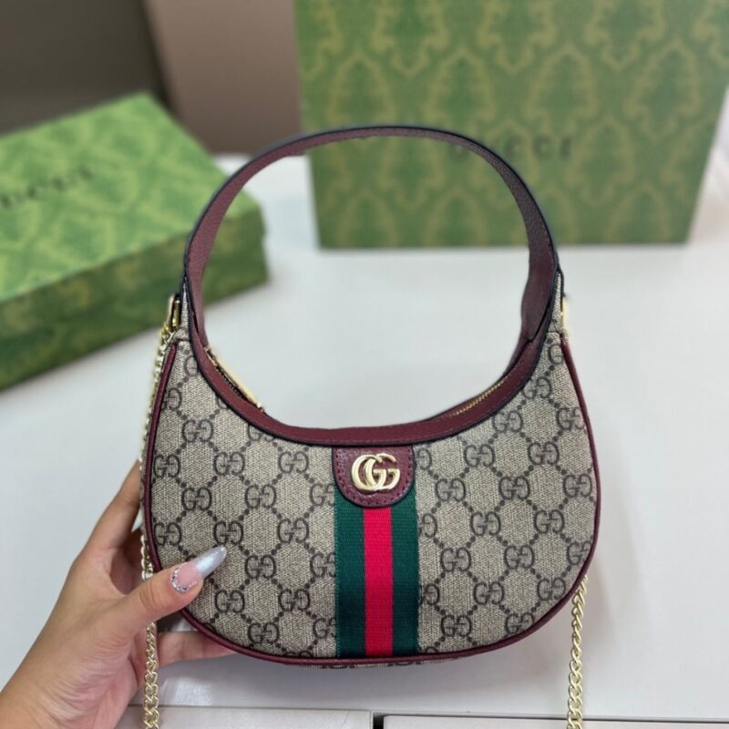 Alternative view of GUCCI OPHIDIA SMALL SHOULDER BAG BEIGE AND DARK RED GG FABRIC 22CM ‎838463 FAE0P 9789