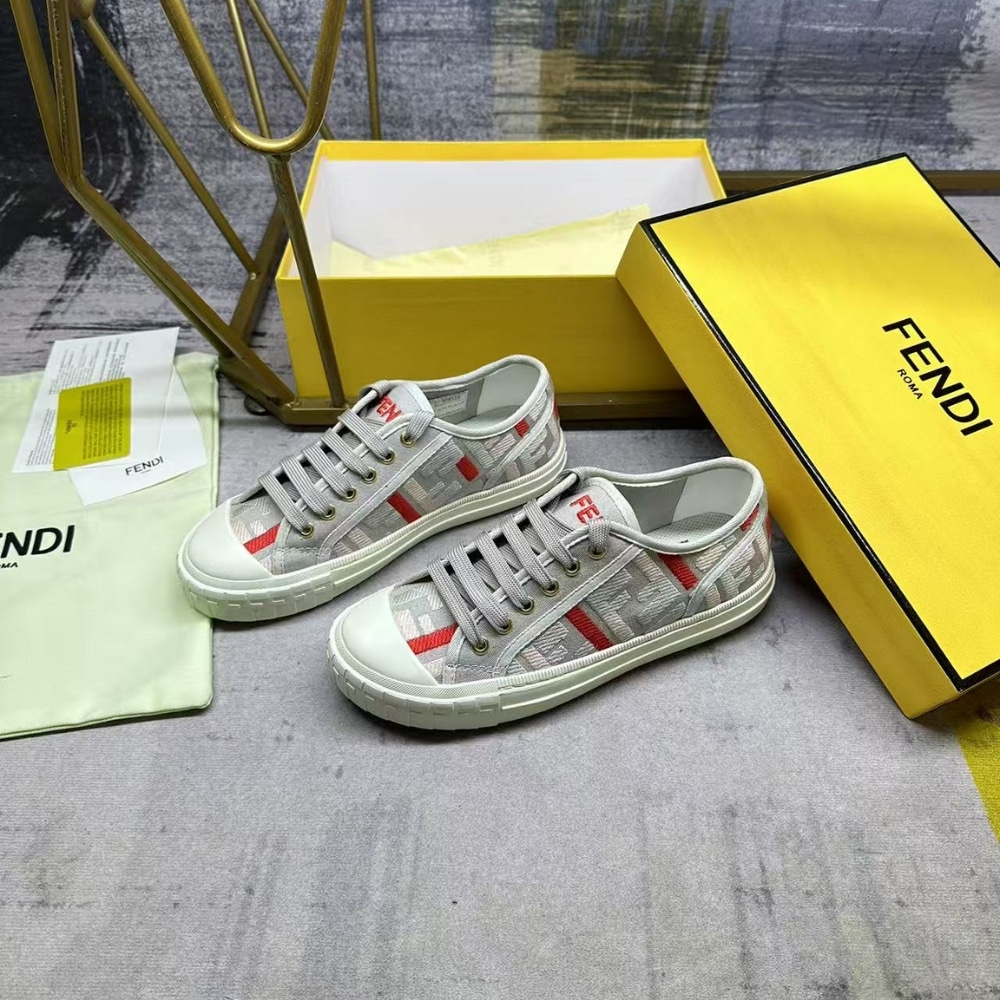 FENDI DOMINO SNEAKERS GRAY BEIGE 8E8325ARIV F1SZE - Image 4