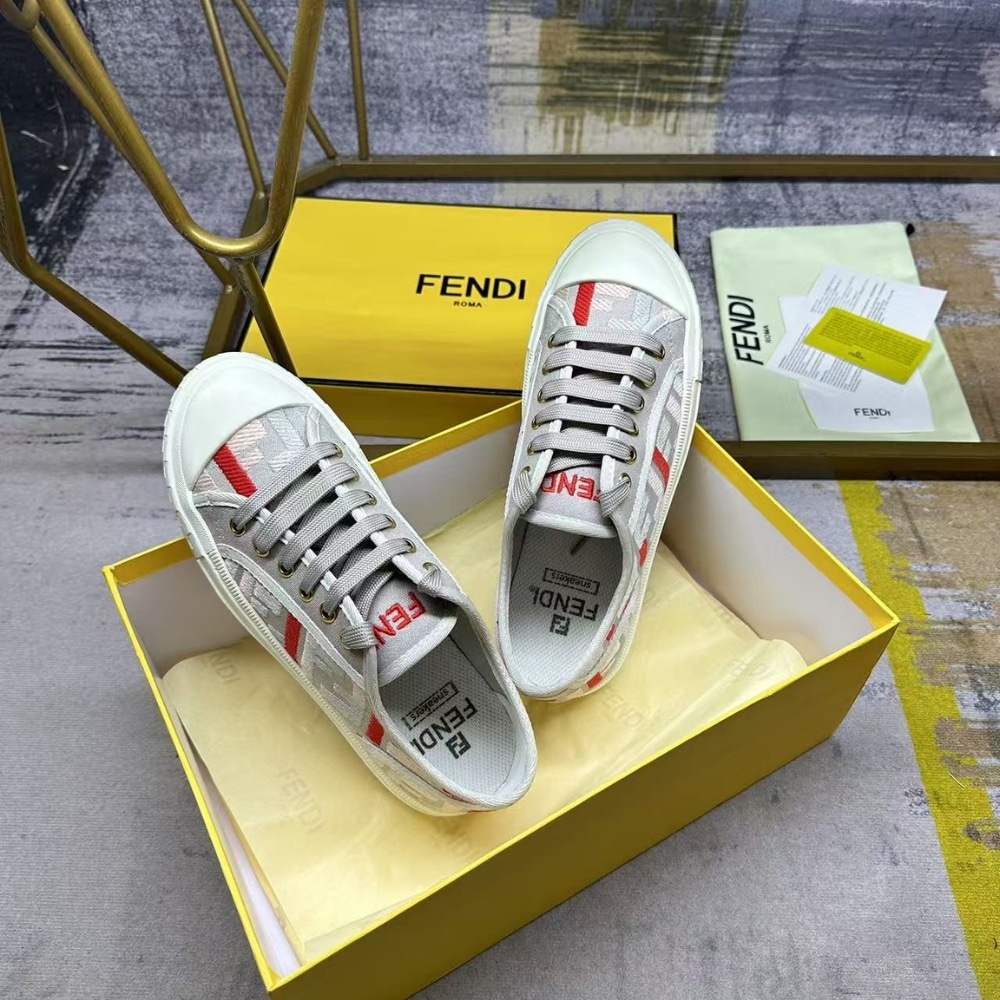 FENDI DOMINO SNEAKERS GRAY BEIGE 8E8325ARIV F1SZE - Image 5