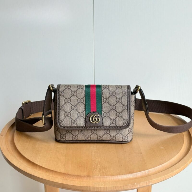 Alternative view of GUCCI OPHIDIA MINI BAG BEIGE AND DARK BROWN 18CM ‎838599 FAEOF 9745