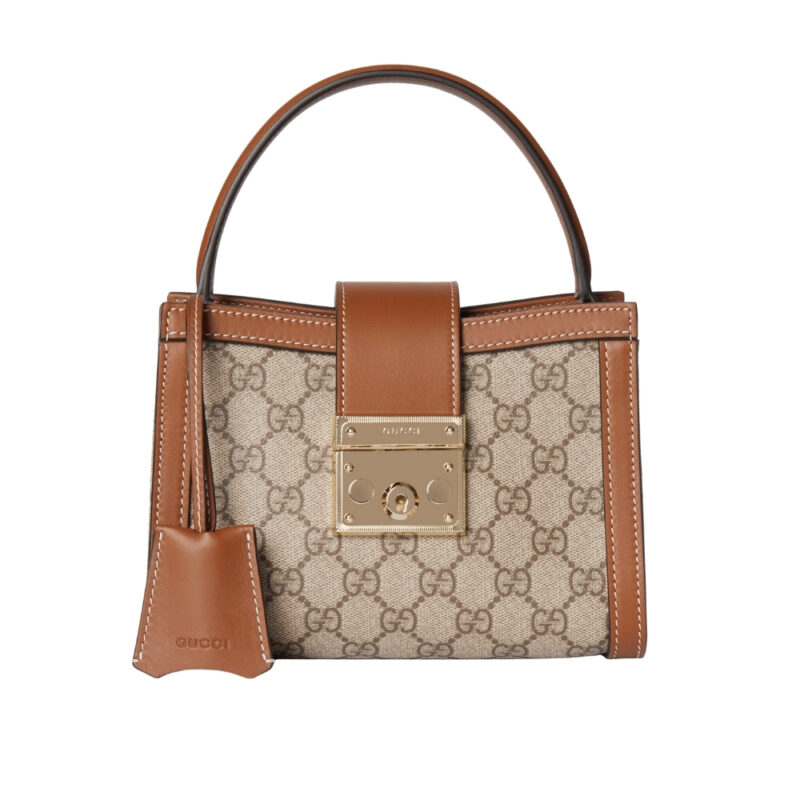 GUCCI PADLOCK SMALL TOP HANDLE BAG BEIGE AND DARK BROWN 20CM ‎‎841653 FAD6L 9758