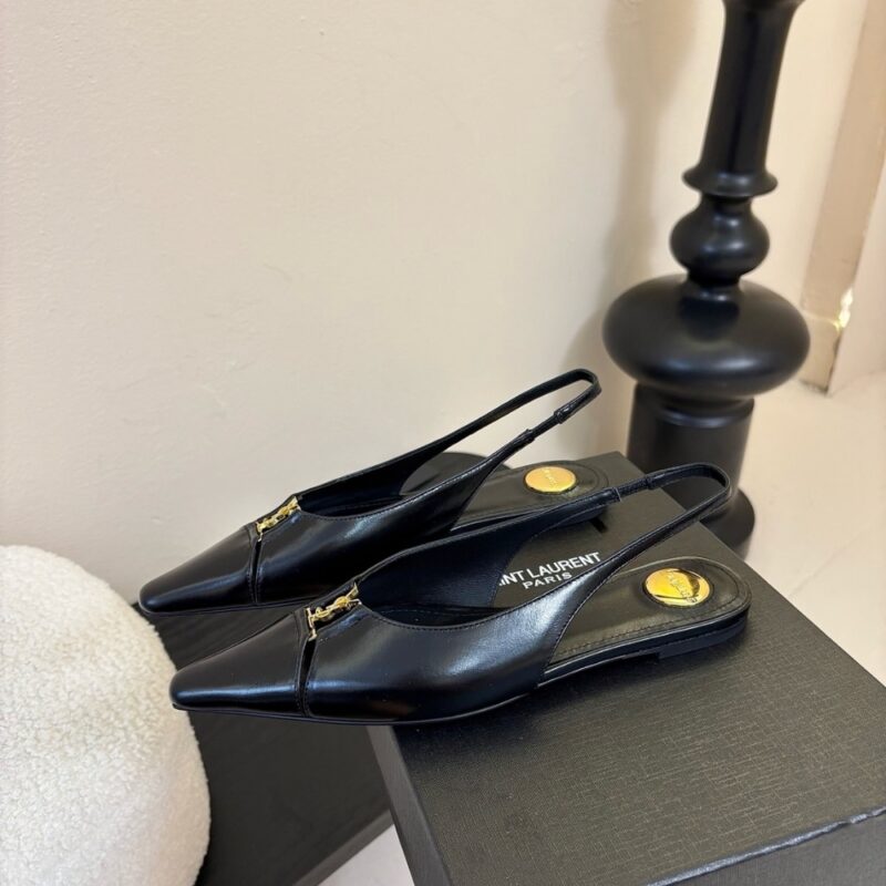 Alternative view of SAINT LAURENT BABYLONE SLINGBACK FLATS IN SMOOTH LEATHER BLACK 800240AAEHI1000