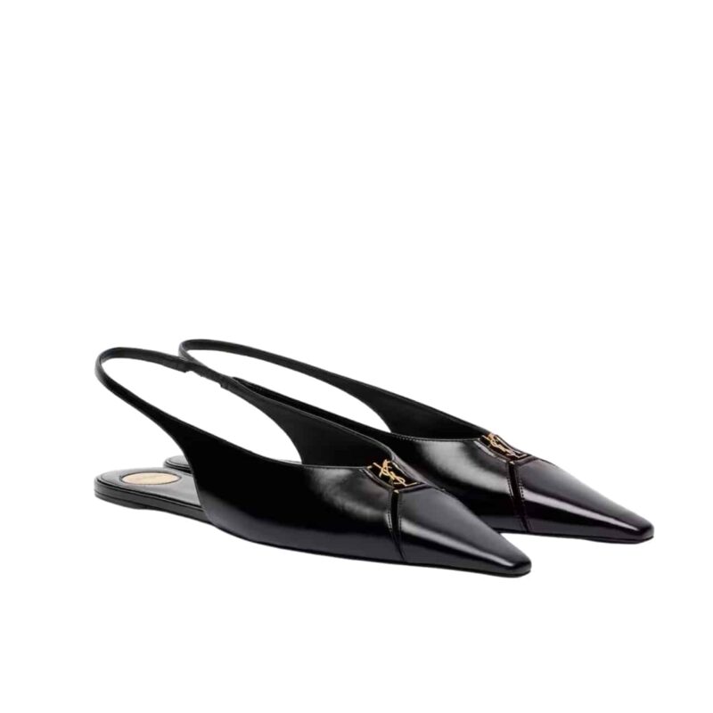 SAINT LAURENT BABYLONE SLINGBACK FLATS IN SMOOTH LEATHER BLACK 800240AAEHI1000