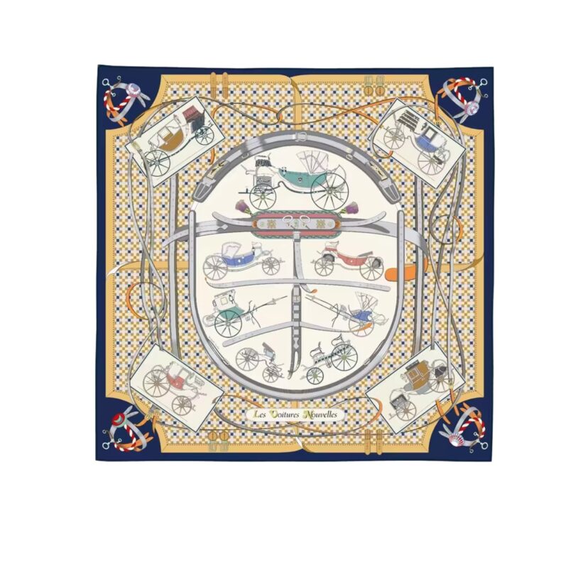 HERMES LES VOITURES NOUVELLES SCARF MARINE 90CM H984108S 08