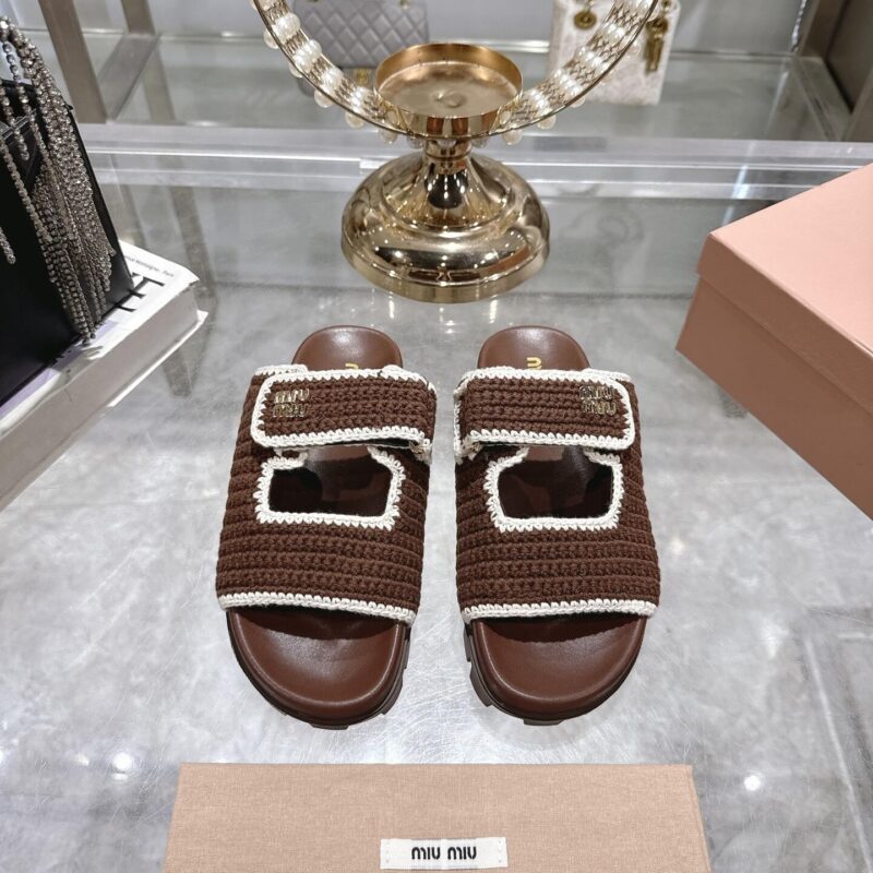 Alternative view of MIUMIU CROCHET KNIT SLIDES BROWN 5XX641 2CQ2 F0CMS F 010