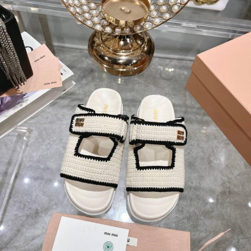 Alternative view of MIUMIU CROCHET KNIT SLIDES WHITE 5XX641 2CQ2 F0A72 F 010