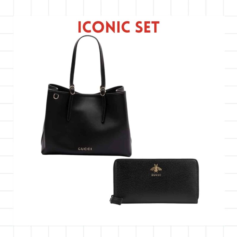 ICONIC SET: GUCCI GG EMBLEM LARGE TOTE BAG & ANIMALIER LEATHER ZIP AROUND WALLET