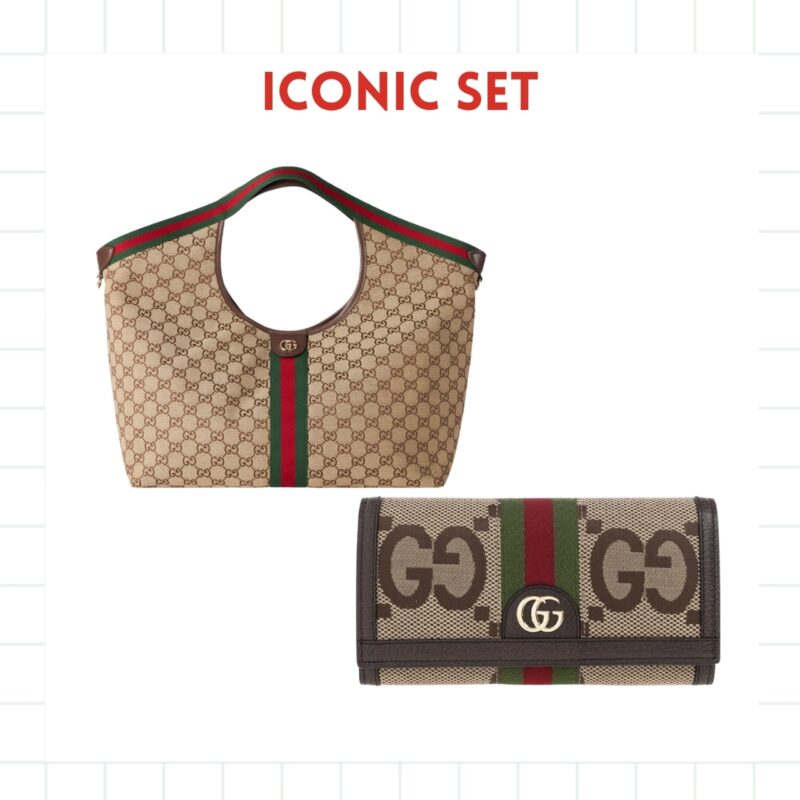 ICONIC SET: GUCCI GIGLIO LARGE TOTE BAG & OPHIDIA JUMBO GG LONG WALLET