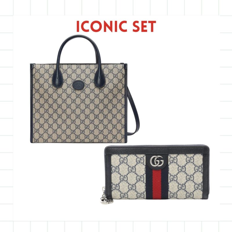 ICONIC SET: GUCCI TOTE BAG WITH INTERLOCKING G & OPHIDIA ZIP AROUND WALLET