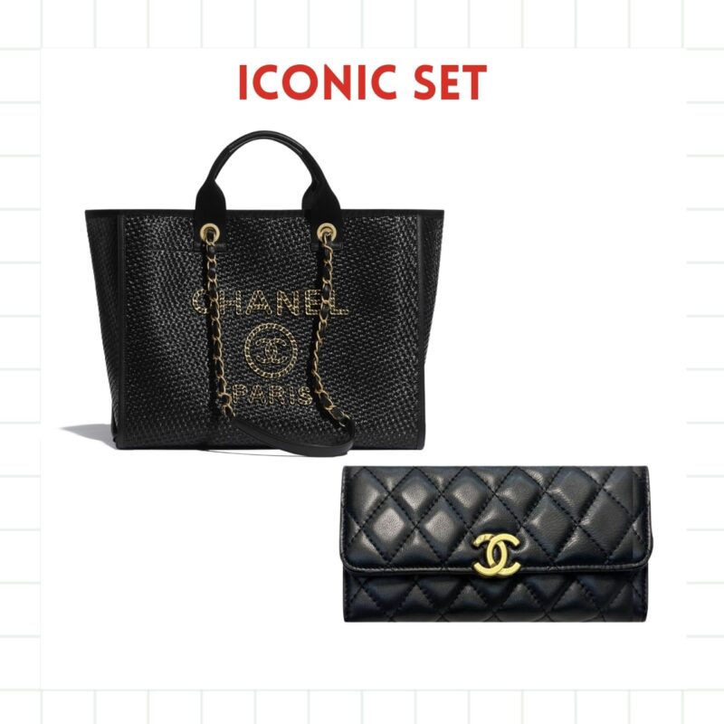 ICONIC SET: CHANEL DEAUVILLE LARGE SHOPPING BAG & LONG FLAP WALLET