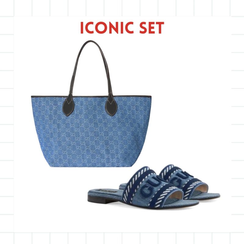 ICONIC SET: GUCCI TOTISSIMA LARGE TOTE BAG & WOMEN'S SLIDE SANDAL WITH GUCCI SCRIPT