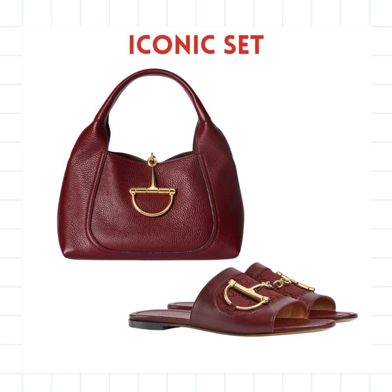 ICONIC SET: GUCCI SOFTBIT MEDIUM TOP HANDLE BAG & WOMEN'S SLIDE SANDAL WITH HORSEBIT