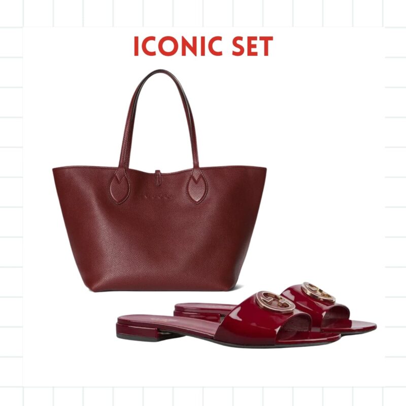 ICONIC SET: GUCCI TOTISSIMA LARGE REVERSIBLE TOTE & WOMEN ROUND INTERLOCKING G SANDAL