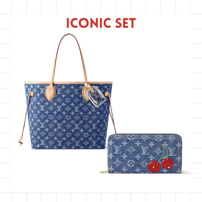 ICONIC SET: LOUIS VUITTON NEVERFULL MM & ZIPPY WALLET MONOGRAM CHERRY