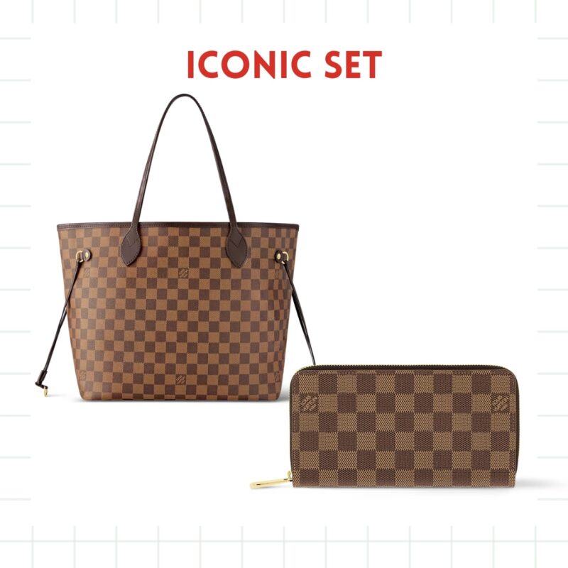 ICONIC SET: LOUIS VUITTON DAMIER EBENE NEVERFULL GM & ZIPPY WALLET DAMIER