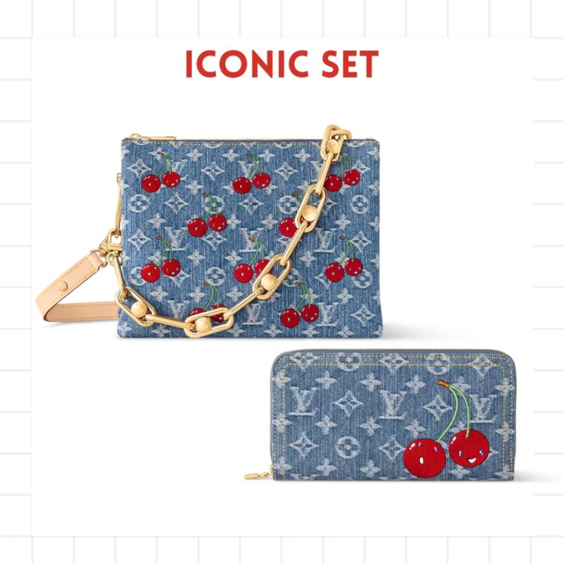 ICONIC SET: LOUIS VUITTON X TAKASHI MURAKAMI COUSSIN PM & ZIPPY WALLET MONOGRAM CHERRY