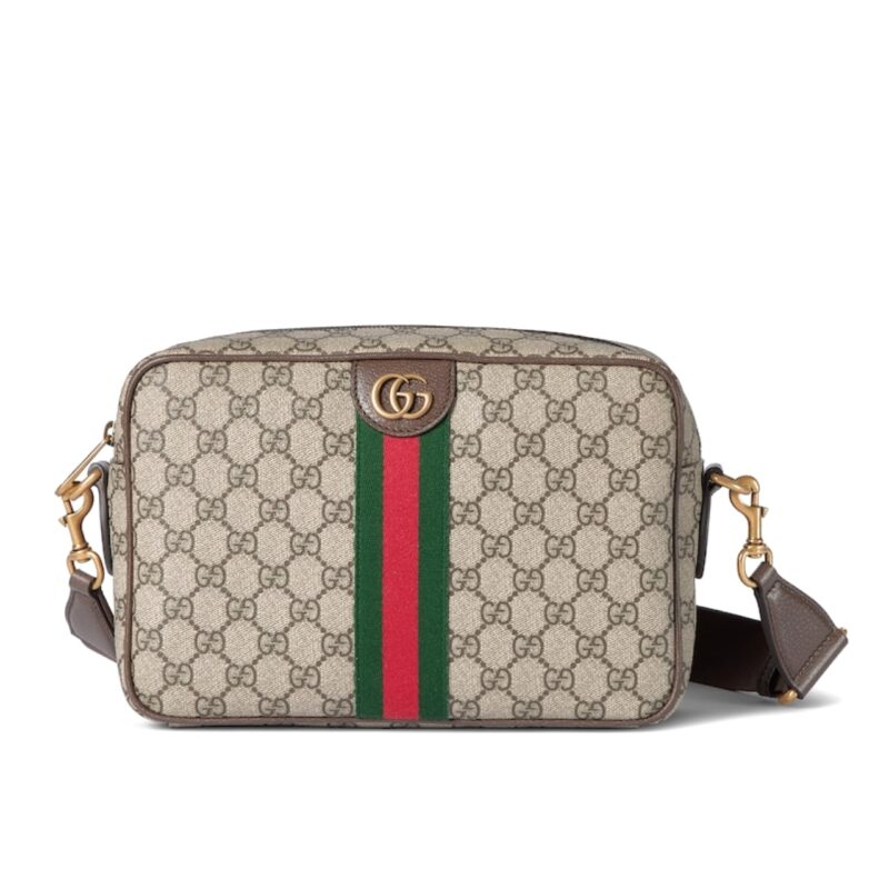GUCCI OPHIDIA MEDIUM CROSSBODY BAG BEIGE AND DARK BROWN 28CM 834468 FAEOF 9745