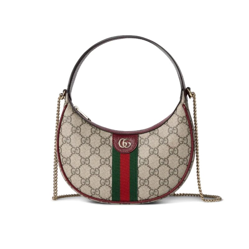GUCCI OPHIDIA SMALL SHOULDER BAG BEIGE AND DARK RED GG FABRIC 22CM ‎838463 FAE0P 9789
