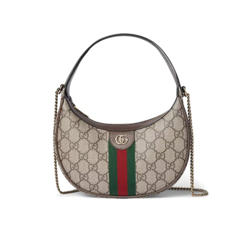 GUCCI OPHIDIA SMALL SHOULDER BAG BEIGE AND DARK BROWN GG FABRIC 22CM 838463 FAE0P 9746