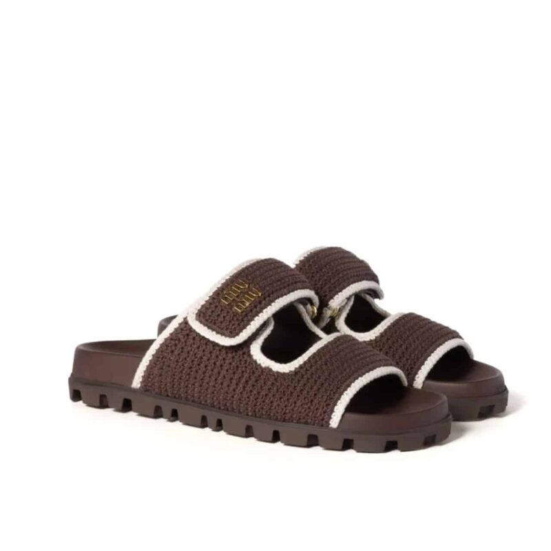 MIUMIU CROCHET KNIT SLIDES BROWN 5XX641 2CQ2 F0CMS F 010