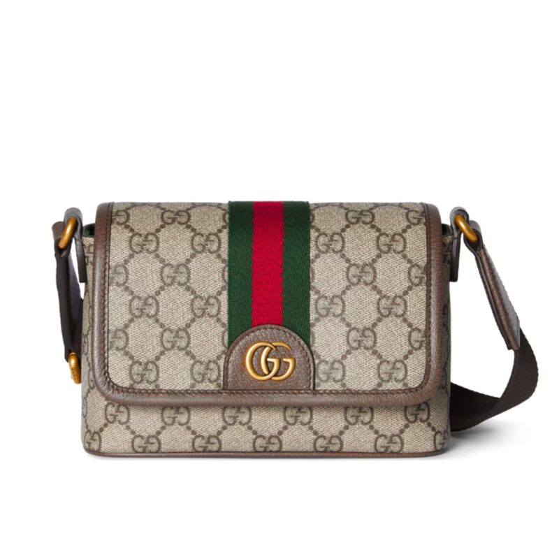 GUCCI OPHIDIA MINI BAG BEIGE AND DARK BROWN 18CM ‎838599 FAEOF 9745