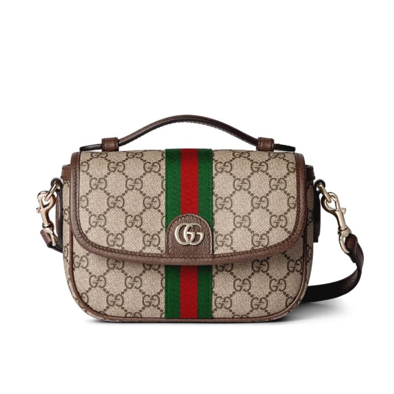 GUCCI OPHIDIA SMALL TOP HANDLE BAG BEIGE AND DARK BROWN 20CM ‎836843 FAE0J 9867