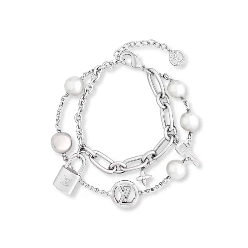 LOUIS VUITTON LV MIX CHAINS ARMBAND SILVER M1380A