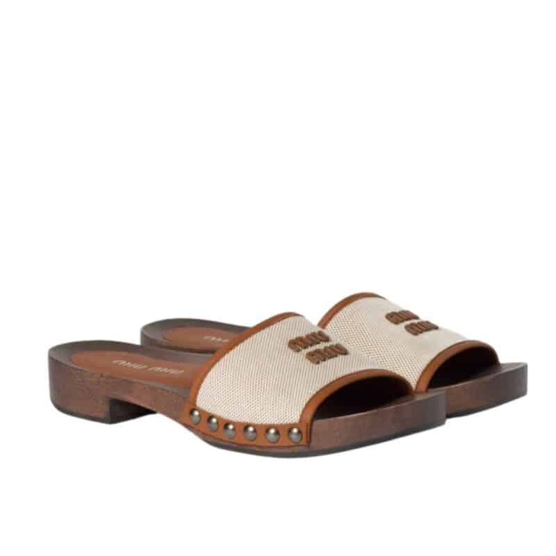 MIU MIU CANVAS AND LEATHER CLOGS BEIGE 5Z445E Q1D F062F F 030