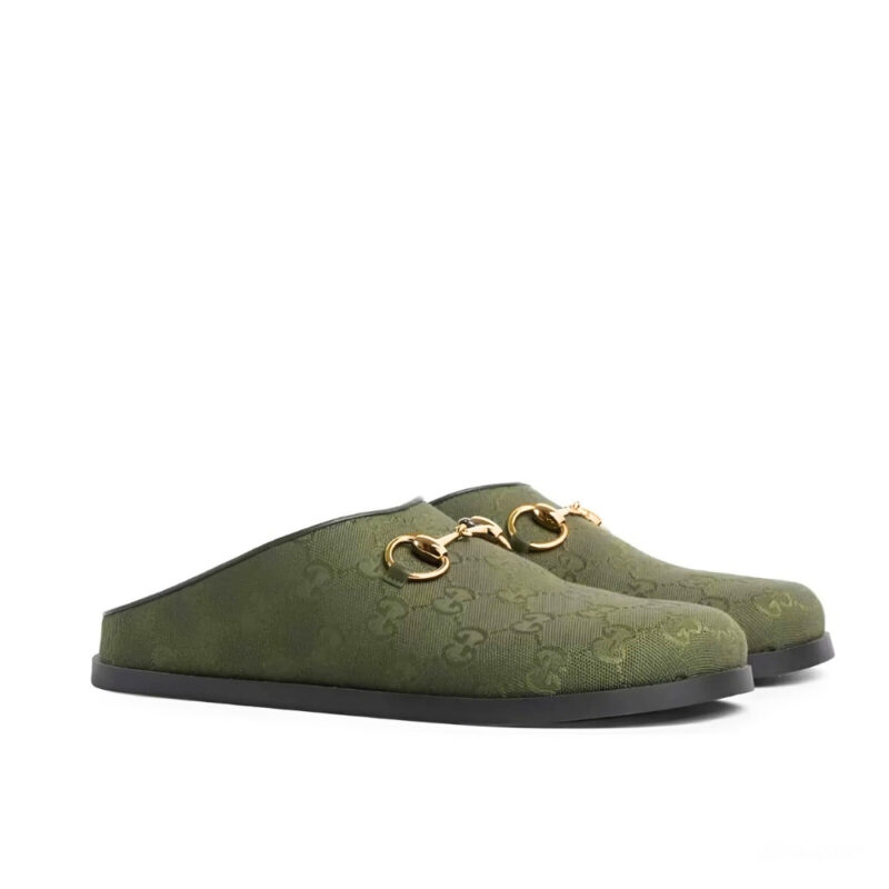 GUCCI WOMEN MULE WITH HORSEBIT DARK GREEN GG CANVAS 837130 FAB10 3046
