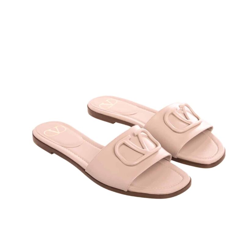 VALENTINO SMOOTH LEATHER SLIPPERS WITH VLOGO LIGHT PINK