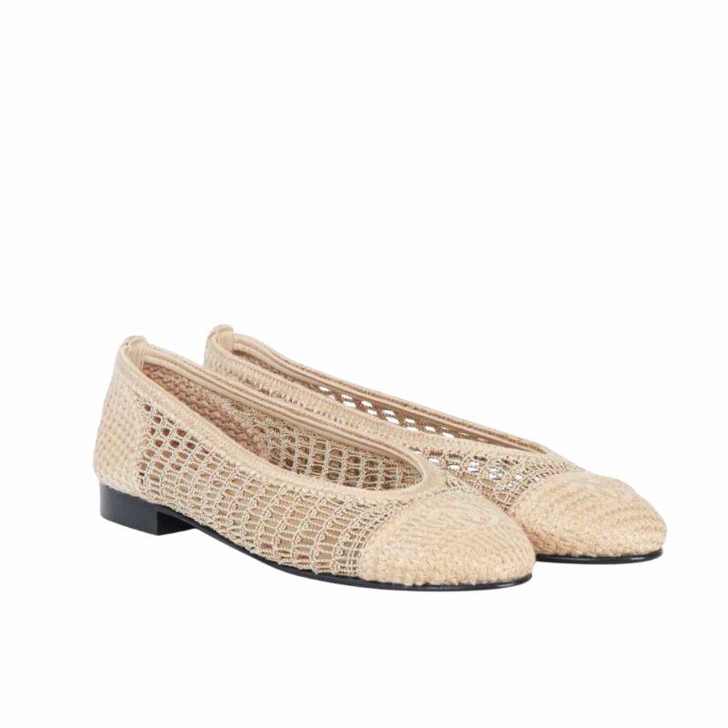 CHANEL BALLET FLAT RAFFIA WHITE AND BEIGE G46352 B19806 NAFBO