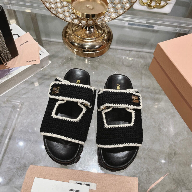 Alternative view of MIUMIU CROCHET KNIT SLIDES BLACK