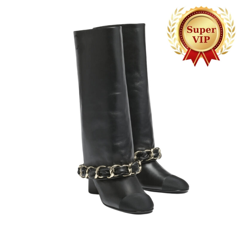 [SUPER VIP 1:1] CHANEL HIGH BOOTS LEATHER AND GROSGRAIN BLACK G46677 B21755 94305