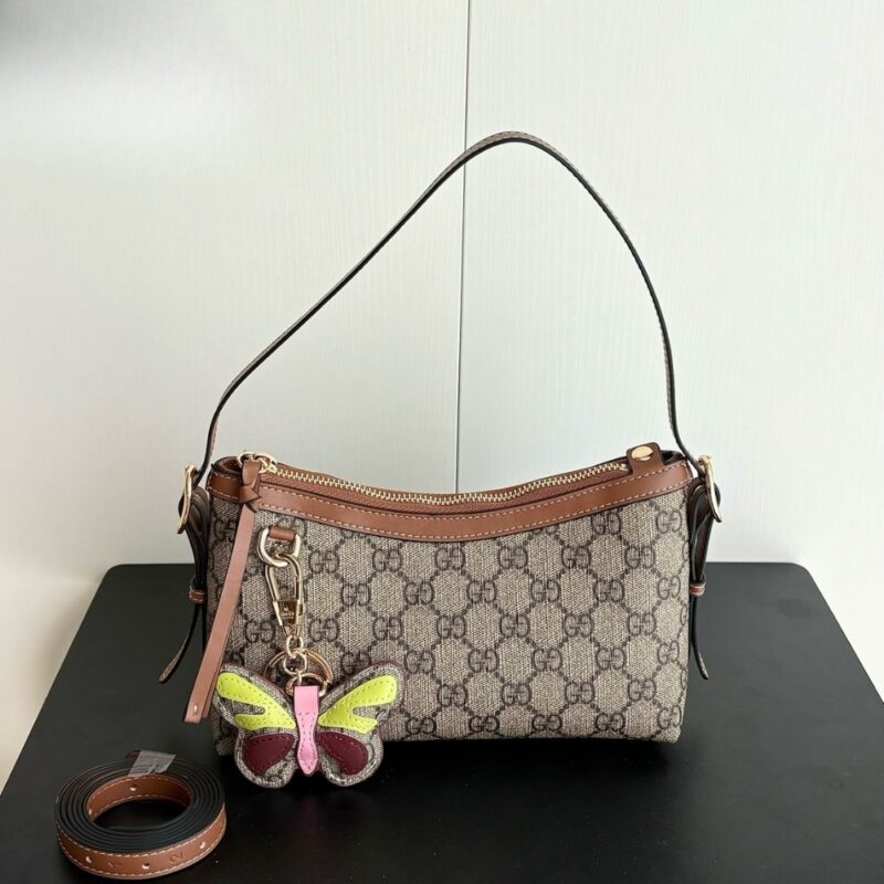 Alternative view of GUCCI GG EMBLEM MEDIUM SHOULDER BAG BEIGE AND DARK BROWN 22CM 847449 FAD6L 9758
