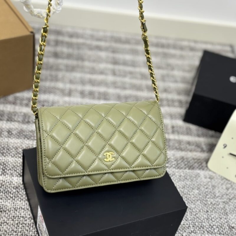 Alternative view of CHANEL CLASSIC WALLET ON CHAIN GOLD TONE METAL KHAKI 19CM