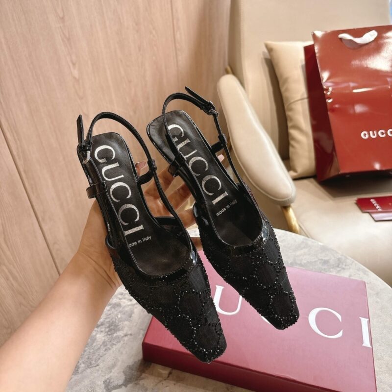 Alternative view of GUCCI WOMEN GG CRYSTAL SLINGBACK PUMP BLACK MESH ‎840728 FAEQ0 1046