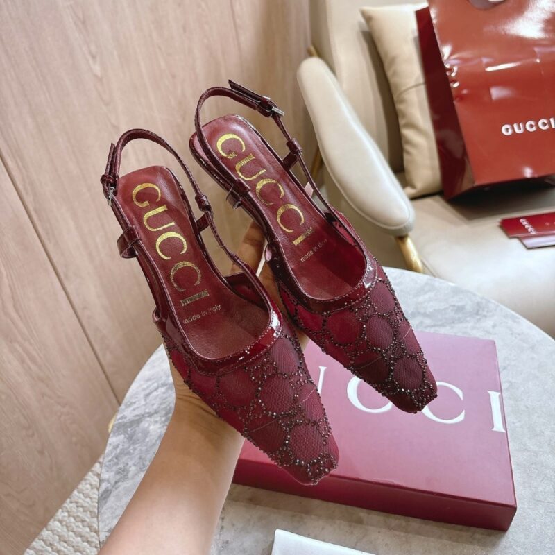Alternative view of GUCCI WOMEN GG CRYSTAL SLINGBACK PUMP RED MESH ‎‎674668 FAEQ0 6255