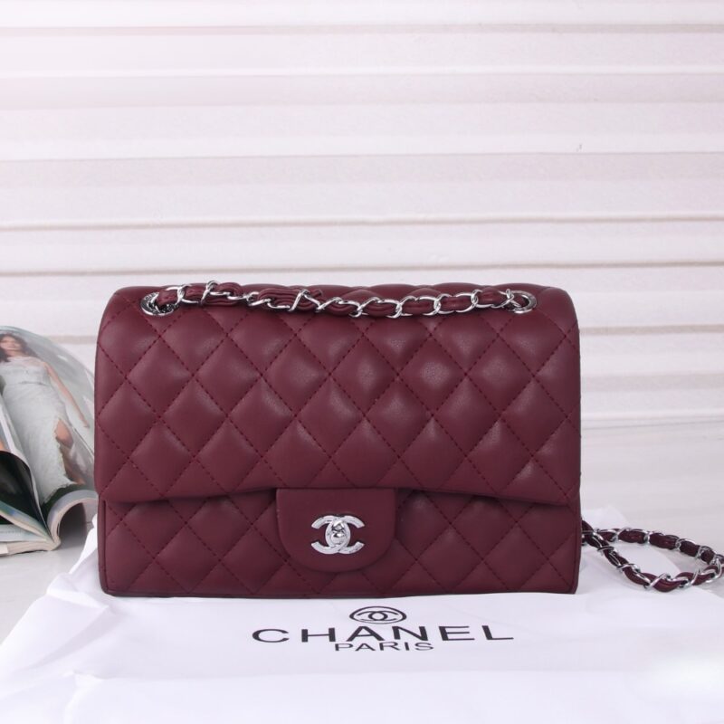 Alternative view of CHANEL MEDIUM CLASSIC DOUBLE FLAP BURGUNDY SILVER HARDWARE 27CM