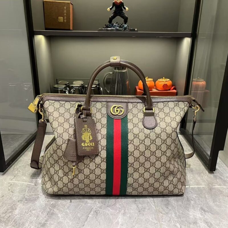 Alternative view of GUCCI SAVOY MEDIUM DUFFLE BAG BEIGE AND DARK BROWN 48CM 834469 FAEOI 9746