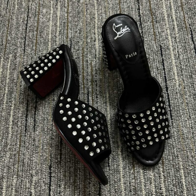 Alternative view of CHRISTIAN LOUBOUTIN JANE 85 BLACK STRASS MULES 1240729T023