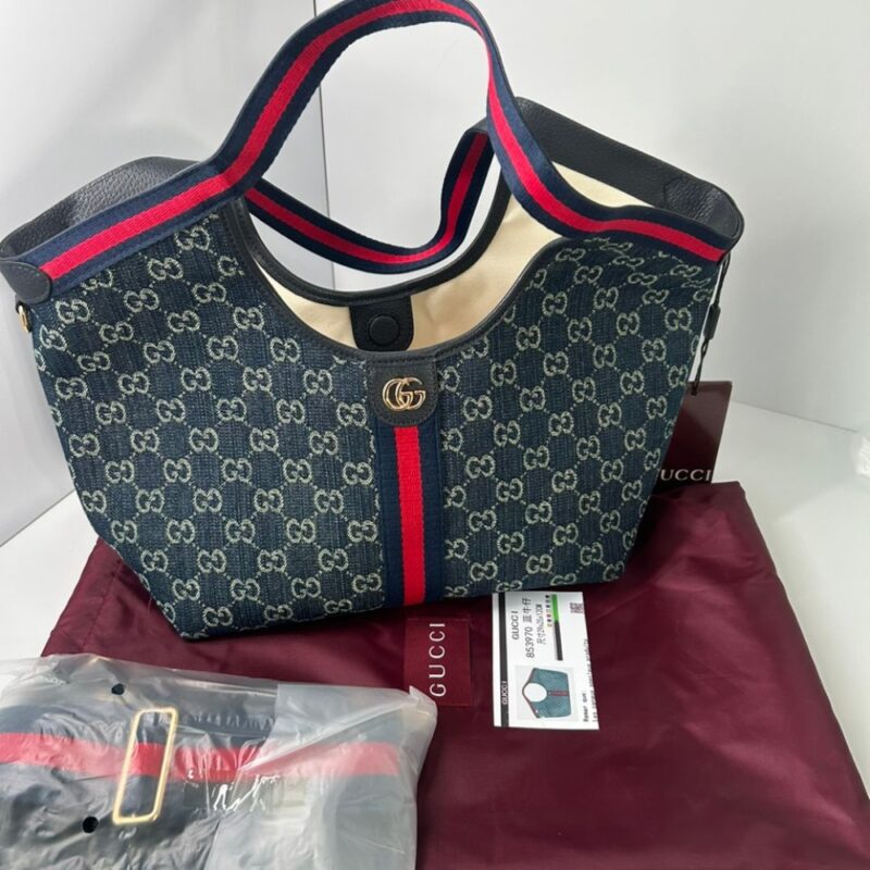 Alternative view of GUCCI GIGLIO SMALL TOTE BAG BLUE AND WHITE GG DENIM 25CM 860845 FAFRW 8864
