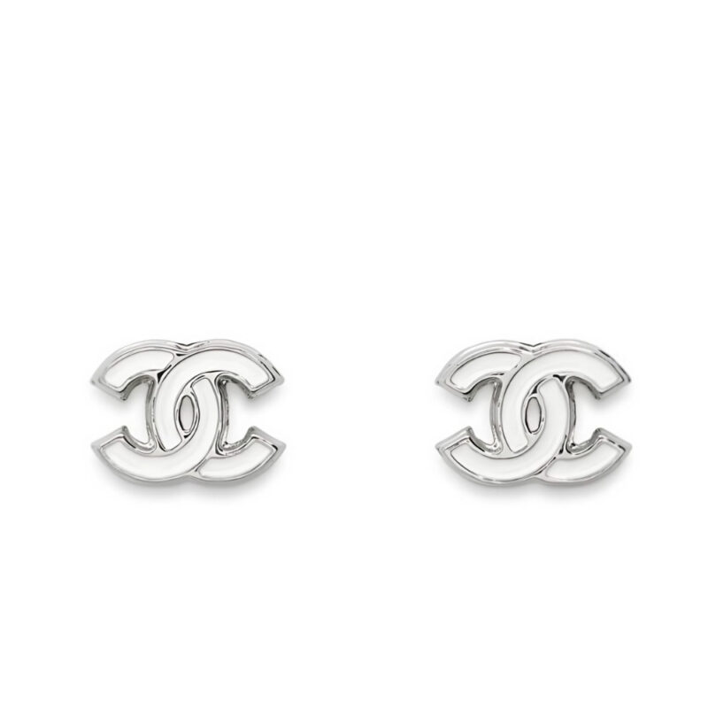CHANEL 25S EARRINGS WHITE SILVER METAL ABF565 B20465 U0776